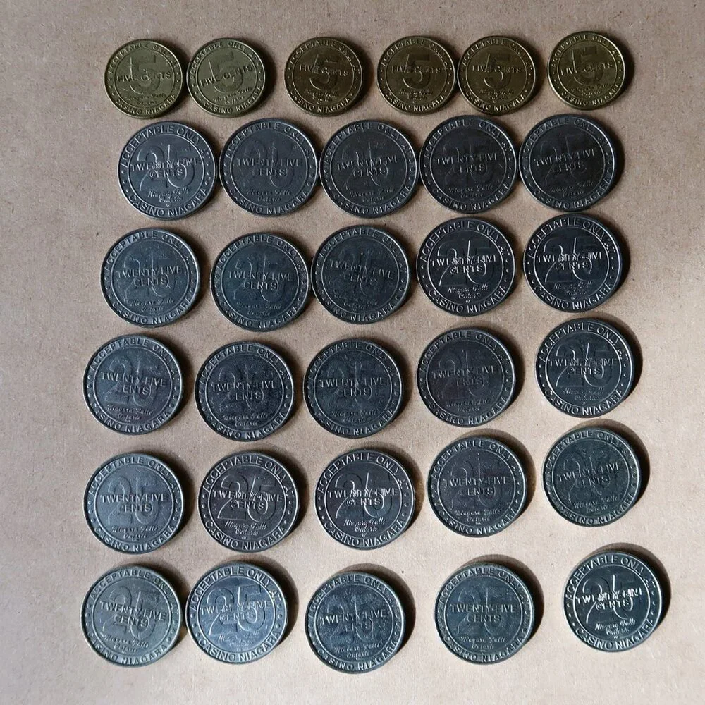 GAMING TOKEN CASINO NIAGARA 25 CENT, 5 CENT NOT LEGAL TENDER LOT of Qty 31 Coins